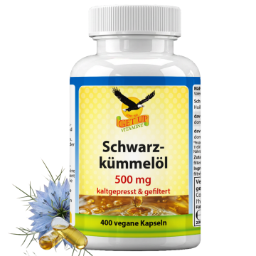 Get UP Schwarzkümmelöl, schonend kaltgepresst, 500 mg, 400 vegane Kapseln, Nahrungsergänzung mit hochwertigem Nigella-sativa-Öl, große Vorratspackung, geeignet für Veganer