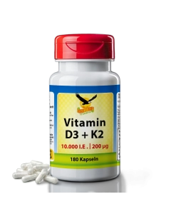 Vitamin D3 10000 I.E. + Vitamin K2 200 µg, 180 Kapseln