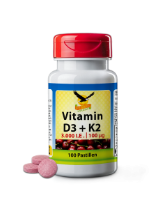 Vitamin D3 3000 IE + K2 100µg, 100 Kirschpastillen