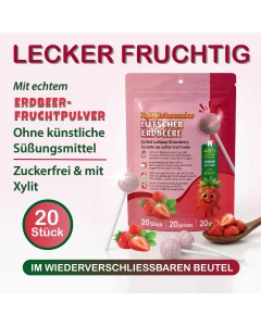 20 zuckerfreie Erdbeer Lutscher mit Xylit, 120 g