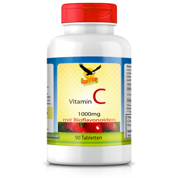 Vitamin C 1000mg mit Hagebutte und Bioflavonoide, 90 Tabletten