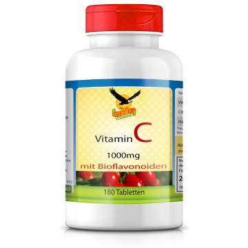 Vitamin C 1000mg mit Hagebutte und Bioflavonoiden, 180 Tabletten