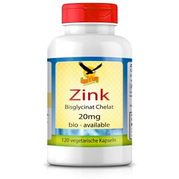 Zink 20mg als Zinkbisglycinat Chelat, 120 Kapseln