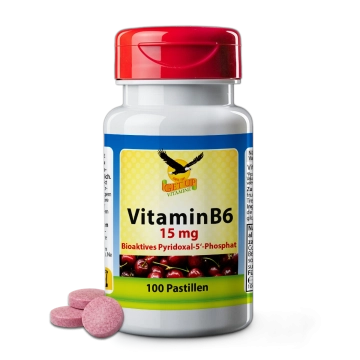 Vitamin B6 15 mg, bioaktives Pyridoxal-5‘-Phosphat, 100 Kirschpastillen