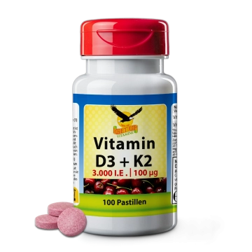 Vitamin D3 3000 IE + K2 100µg, 100 Kirschpastillen