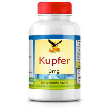 Kupfer 3mg als Kupfergluconat, 120 vegane Kapseln