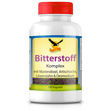 Bitterstoff Komplex mit Mariendistel, Artischocke, Löwenzahn & Desmodium, 180 Kapseln