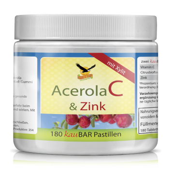 AcerolaC mit 300 mg Vitamin C & Zink, 180 kaubare, zuckerfreie Pastillen