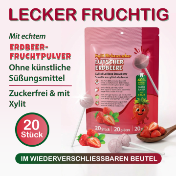 20 zuckerfreie Erdbeer Lutscher mit Xylit, 120 g