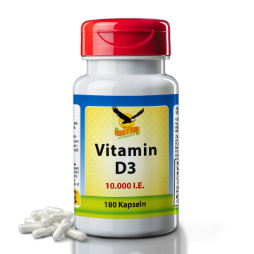 Vitamin D3 10000 IE, 180 Kapseln – hochdosiertes Nahrungsergänzungsmittel in Kapselform