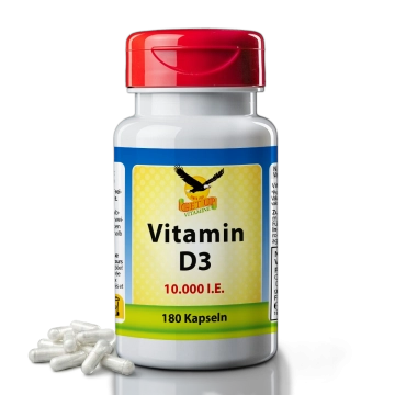 Vitamin D3 10000 IE, 180 Kapseln – hochdosiertes Nahrungsergänzungsmittel in Kapselform