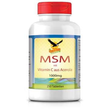 MSM organischer Schwefel 1000mg mit Vitamin C aus Acerola, 250 Tabletten