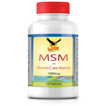 MSM organischer Schwefel 1000mg mit Vitamin C aus Acerola, 250 Tabletten